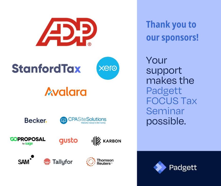 We’re so grateful to our incredible sponsors for making our upcoming FOCUS Tax Seminar possible!
