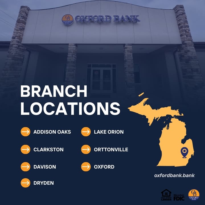Did you know Oxford Bank has 7 branches across Oakland and Lapeer counties?